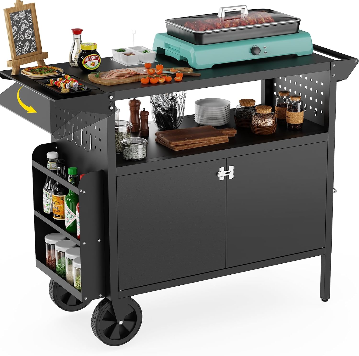 Outdoor Grill Cart Table With  - Food Storage With Wheels ulasan dan harga